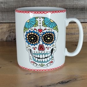 Sugar Skull Day of the Dead Coffee Mug  Red Trim White Porcelain Coventry